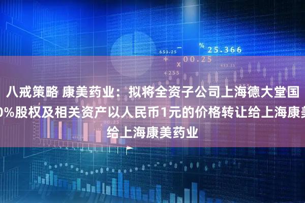八戒策略 康美药业：拟将全资子公司上海德大堂国药100%股权及相关资产以人民币1元的价格转让给上海康美药业